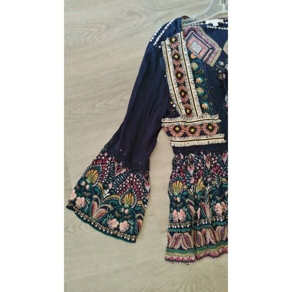 Women's small open tie front long sleeve blouse - made in India - Picture 4 of 10